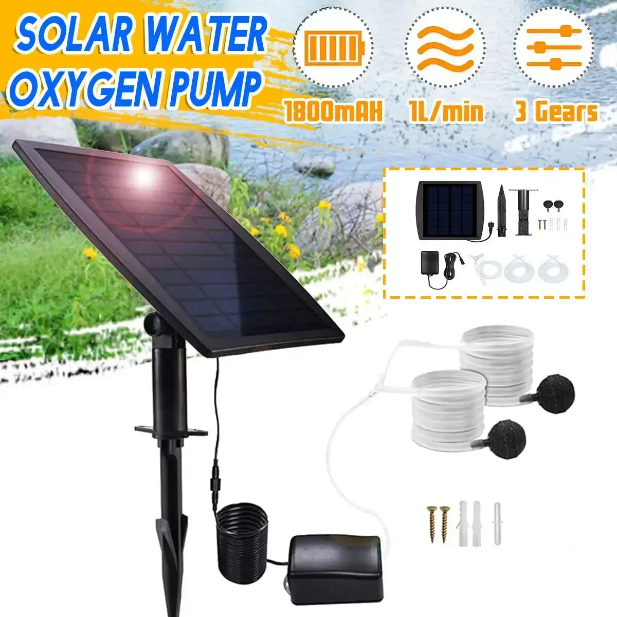 Solar Pond Aerator Oxygen Pump - Zasilany energią słoneczną napowietrzacz tlenowy akwarium